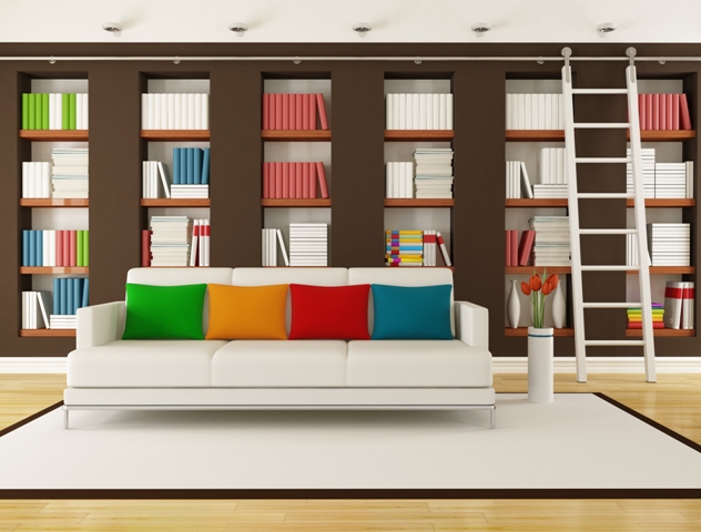 Brown Living room with bookcase
