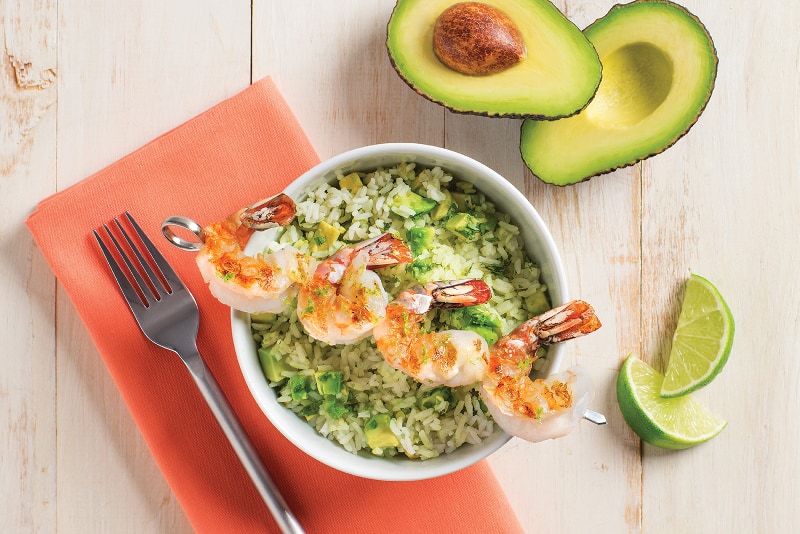 Avocado Lime Rice with Grilled Shrimp