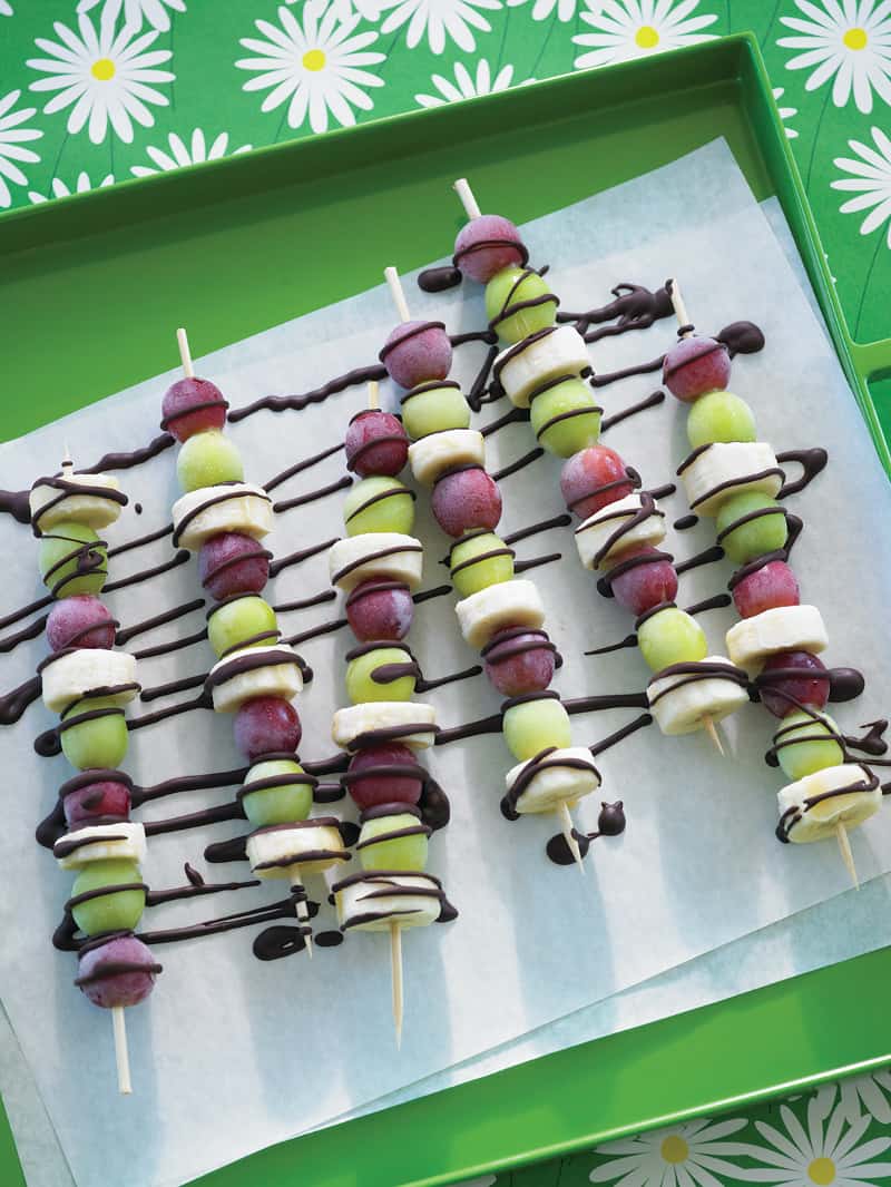 Frozen Grape and Banana Skewers with Chocolate Drizzle