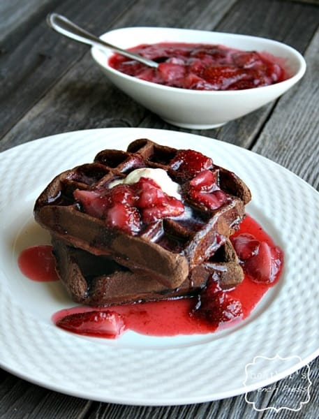 Brownie Batter Waffles with Strawberry Syrup
