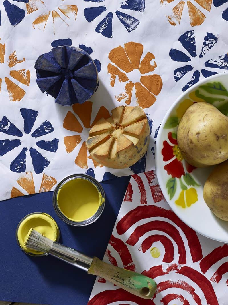 Potato Stamped Wrapping Paper: Three Ways