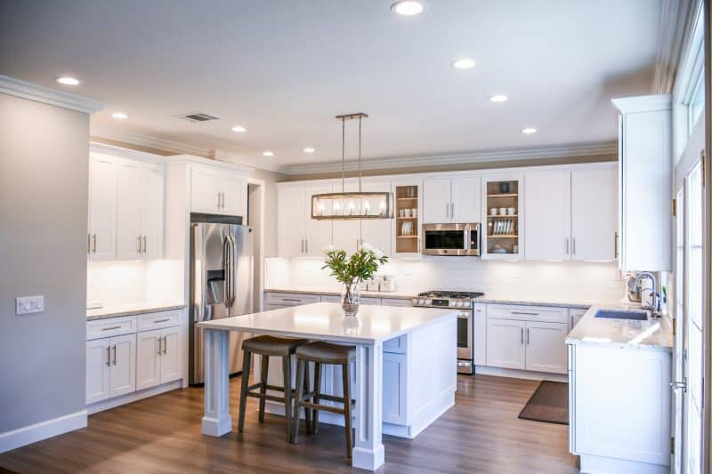 modern white kitchen shaker cabinets island